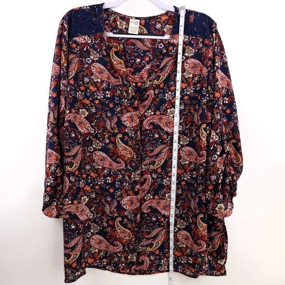 Terra & Sky Floral Paisley V-Neck Boho Blouse, Size 1X - Picture 6 of 9